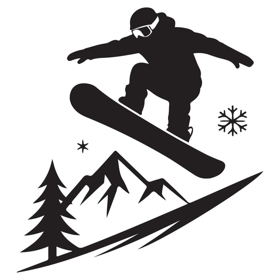 Steep Mountain Snowboarding Silhouette Scene vector