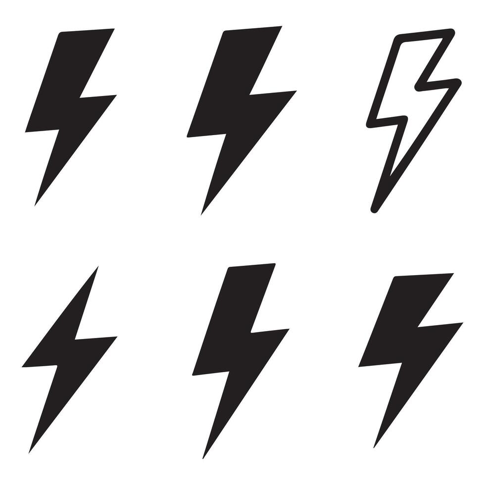 Simple Lightning Bolt Silhouette Icon Set vector