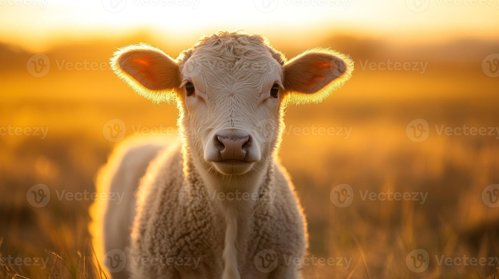 Golden light calf in a field photo