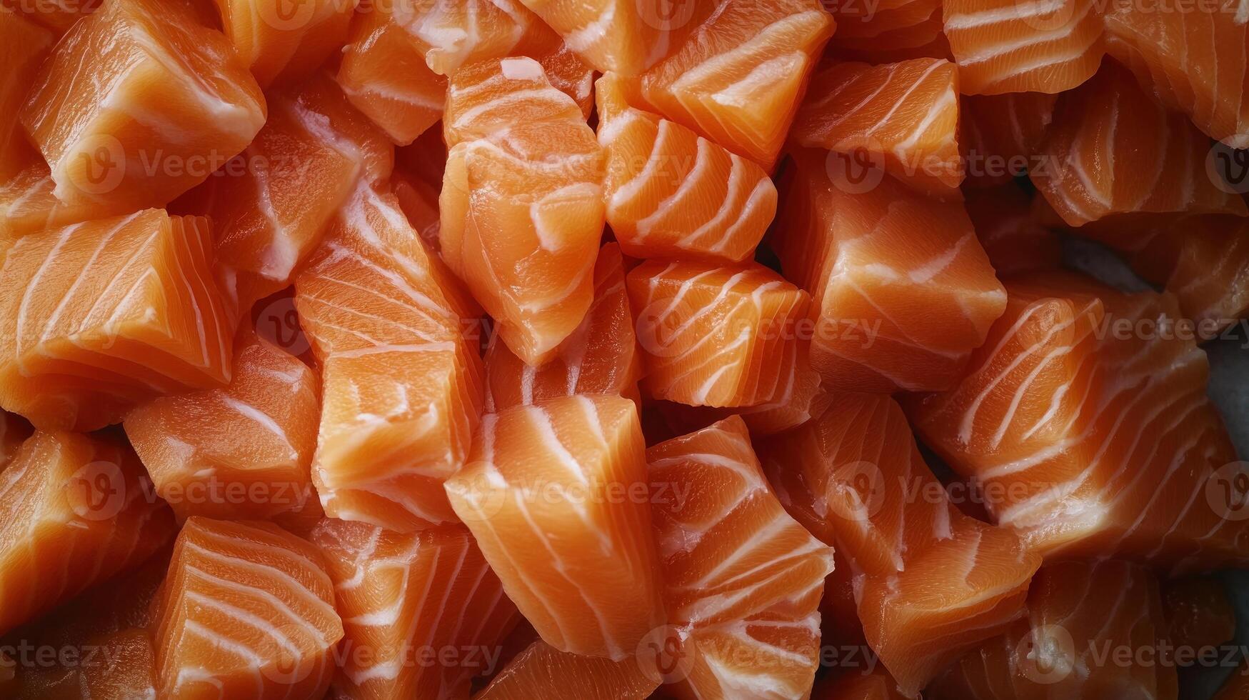 Close-up of cubed raw salmon photo
