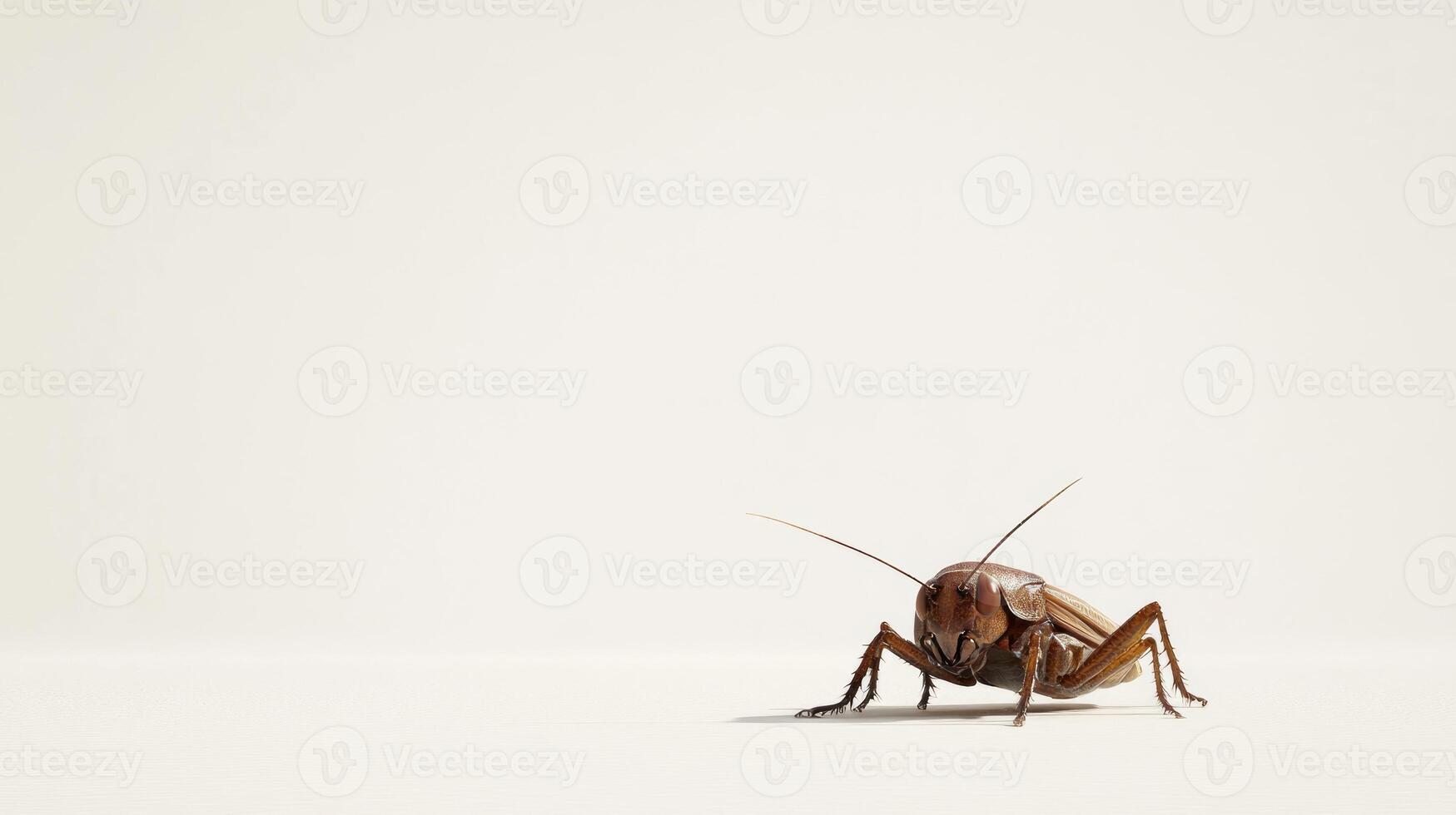 Close-up of a brown insect, positioned on a plain white surface. Insect details visible. Simple, clean background photo