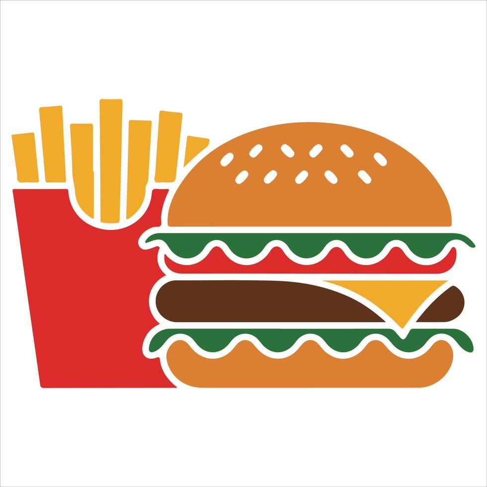 Colorful Burger and Fries Art Illustration vector