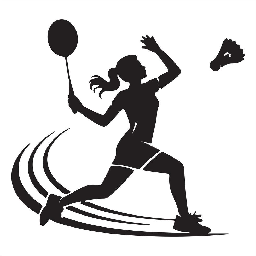 PrinPowerful Badminton Girl Silhouette with Stylized Motion and Artistic Smash Pose vector