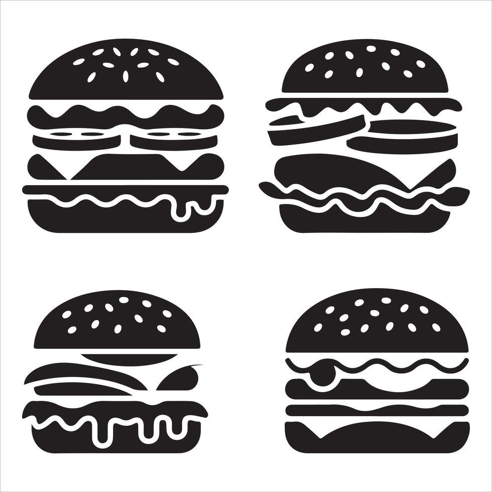 Gourmet Burger Icons Silhouette Set vector