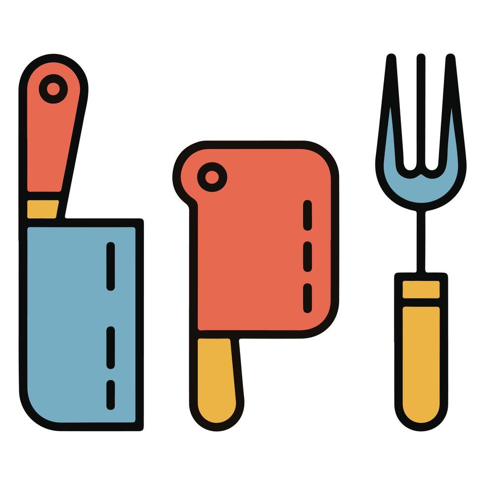 Colorful Art of Kitchen Knives and Forks Hand-Drawn Cooking Utensils Set vector