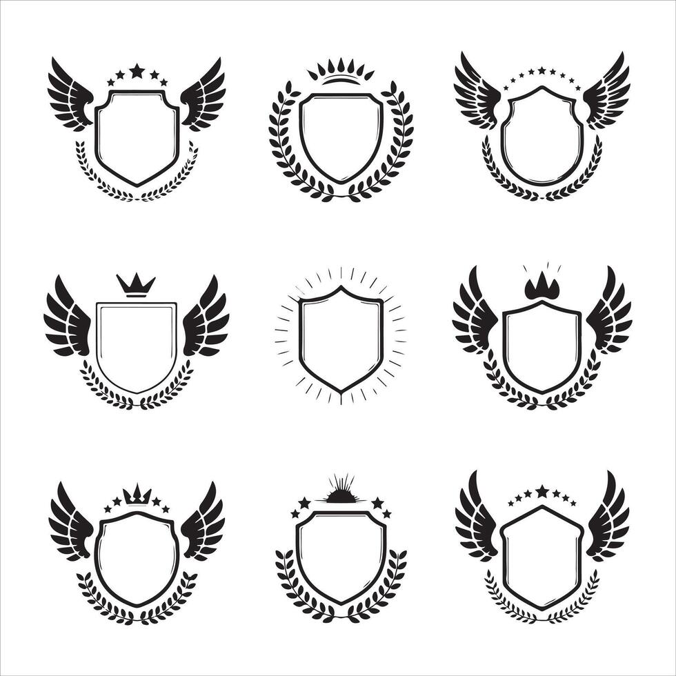 Elegant Laurel Wreath and Shield Icon Bundle vector