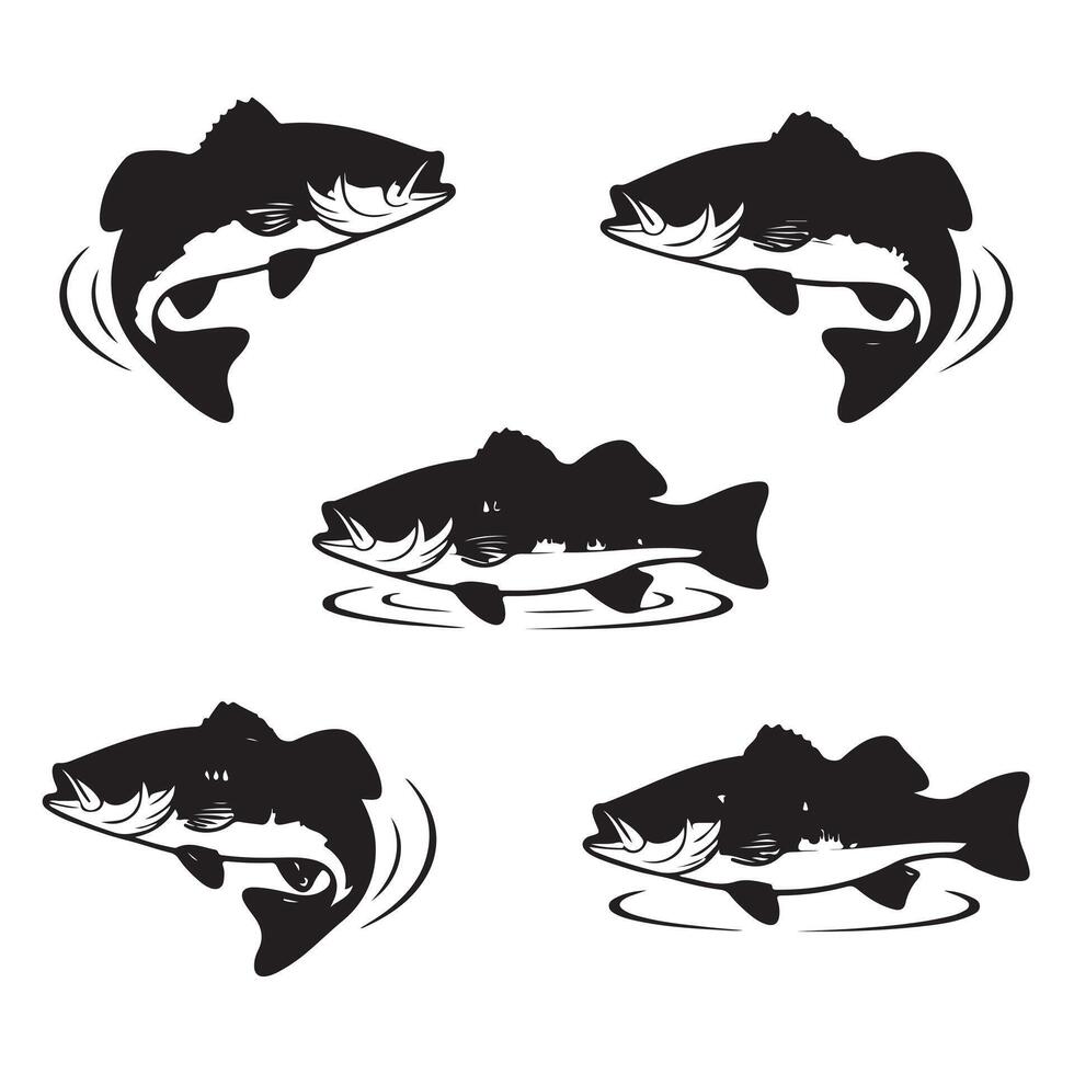 Predatory Fish Attack Silhouette Art Set Perfect for Dynamic Nature and Fishing Designs vector