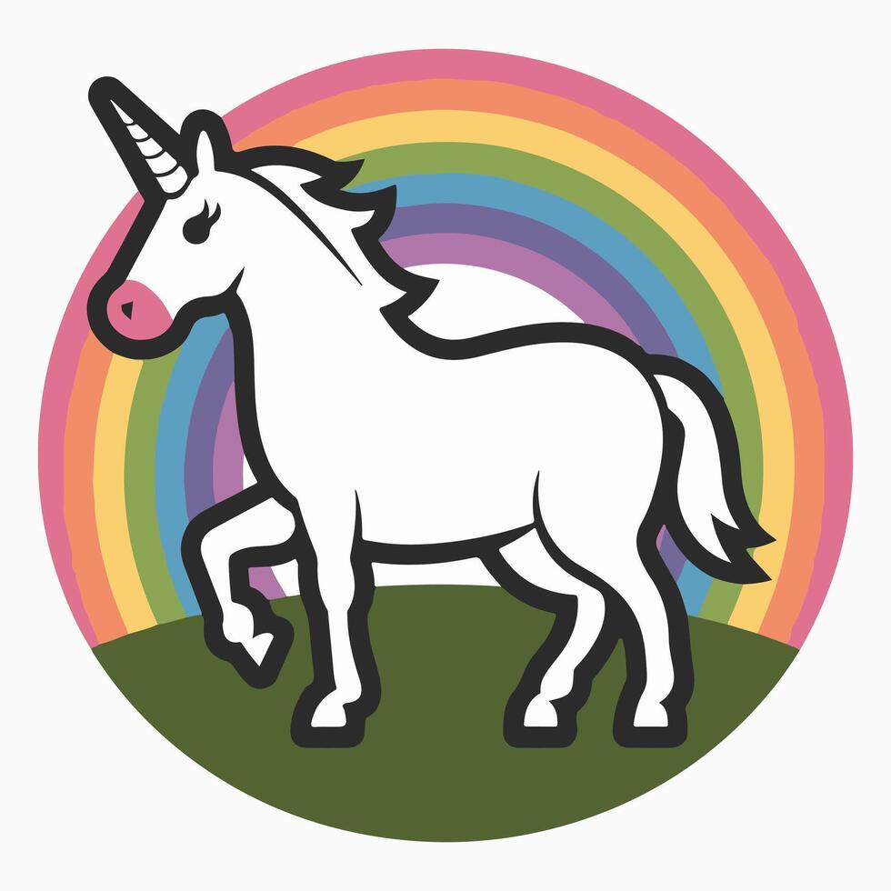 Unicorn with Rainbow and Green Grass vector