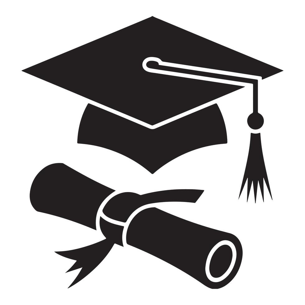 Silhouette Graduation Cap with Diploma Scroll Art vector