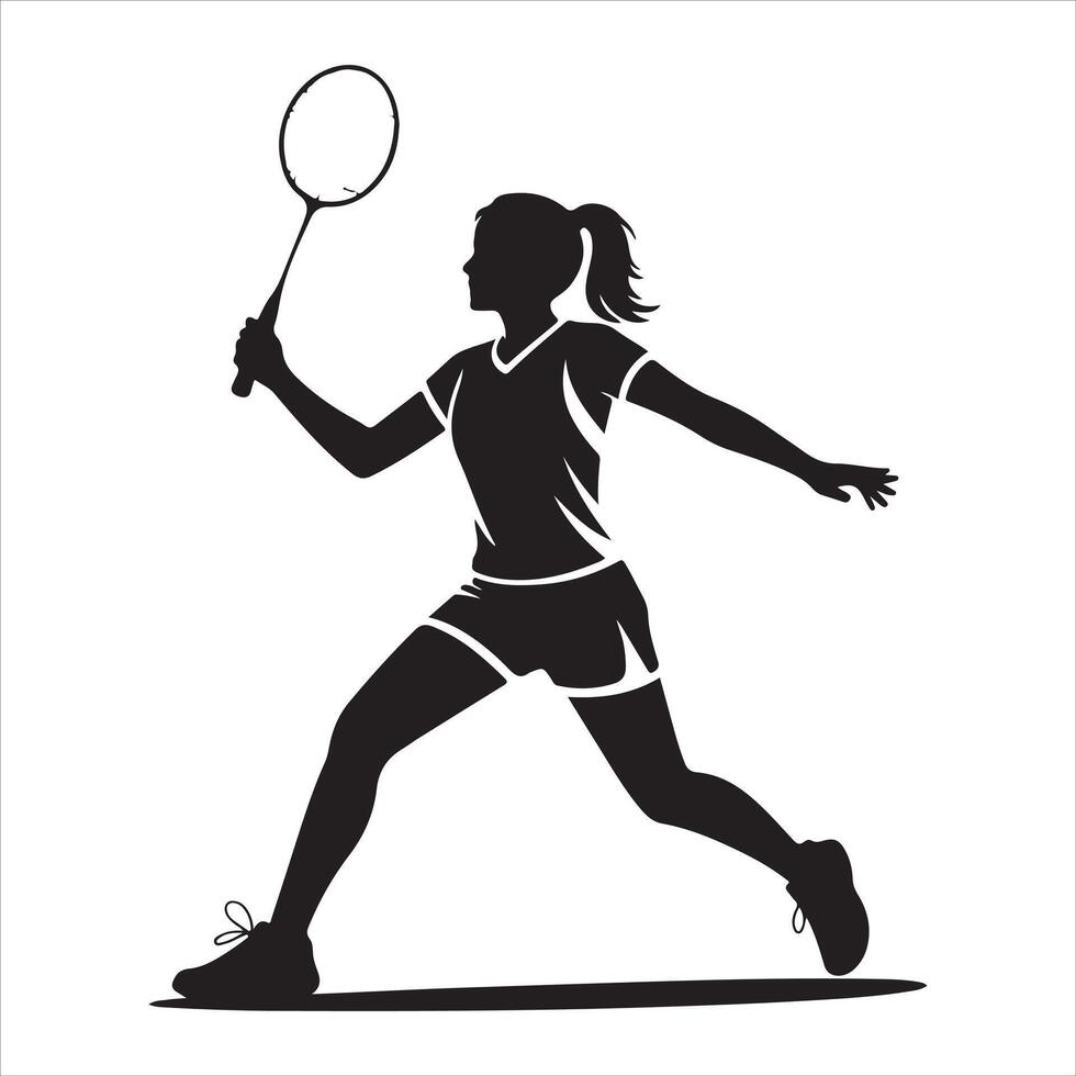 Confident Female Badminton Player Silhouette Showing Strong and Stylish Racquet Pose vector