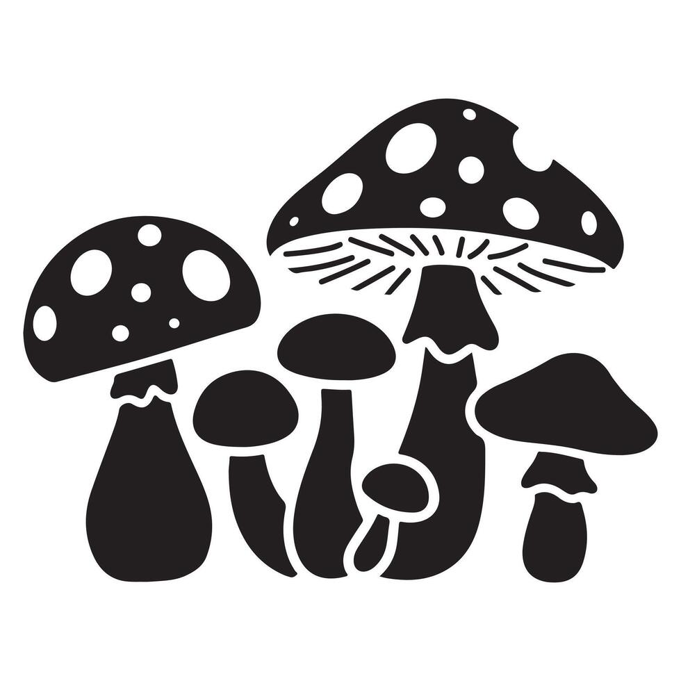 Silhouette Art of Wild Mushrooms with Spotted Caps Black Fungi Collection vector