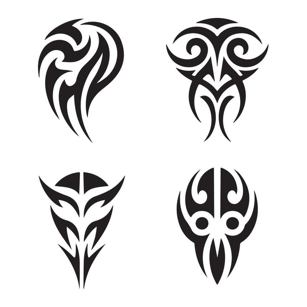Tribal Mask Faces Curved and Sharp Silhouette Art Set vector
