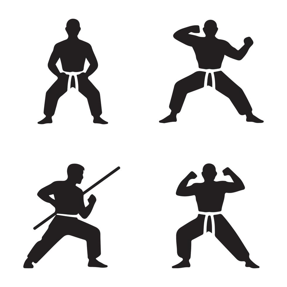 Martial Arts Weapon Practice Silhouettes Karate Pose Art with Strength and Forgiveness vector