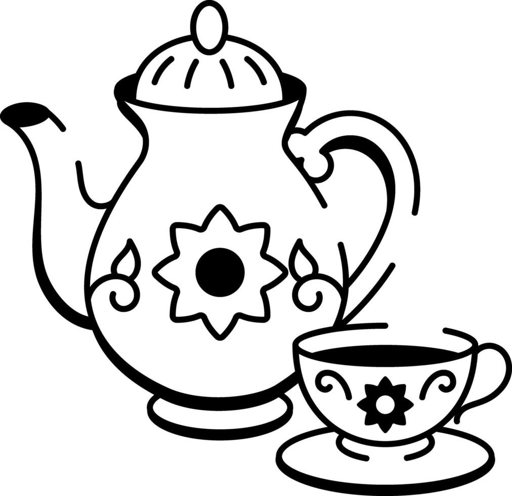A sketchy style icon showing a traditional tea set vector