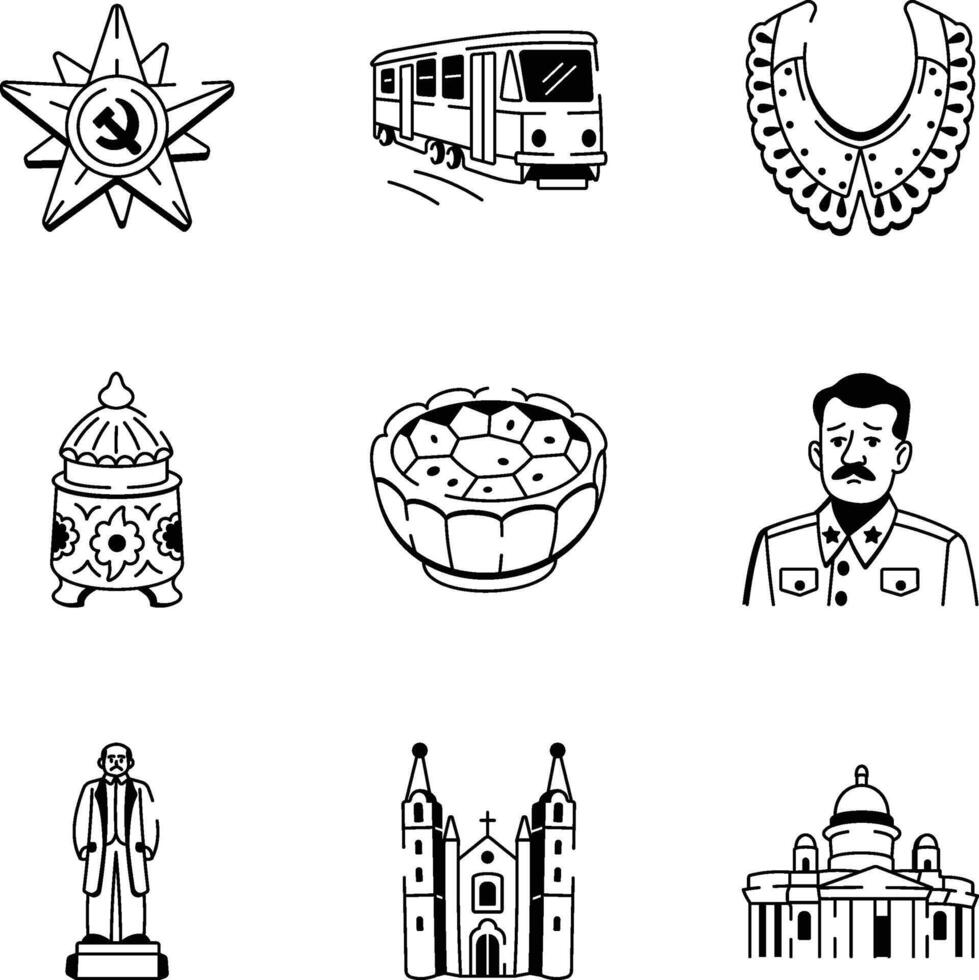 Pack of Hand Drawn Russian Heritage Icons vector