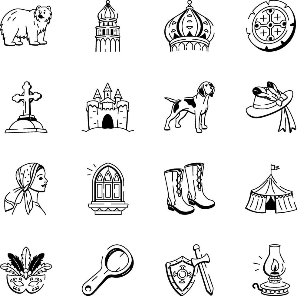 Set of Hand Drawn Russian Art Icons vector