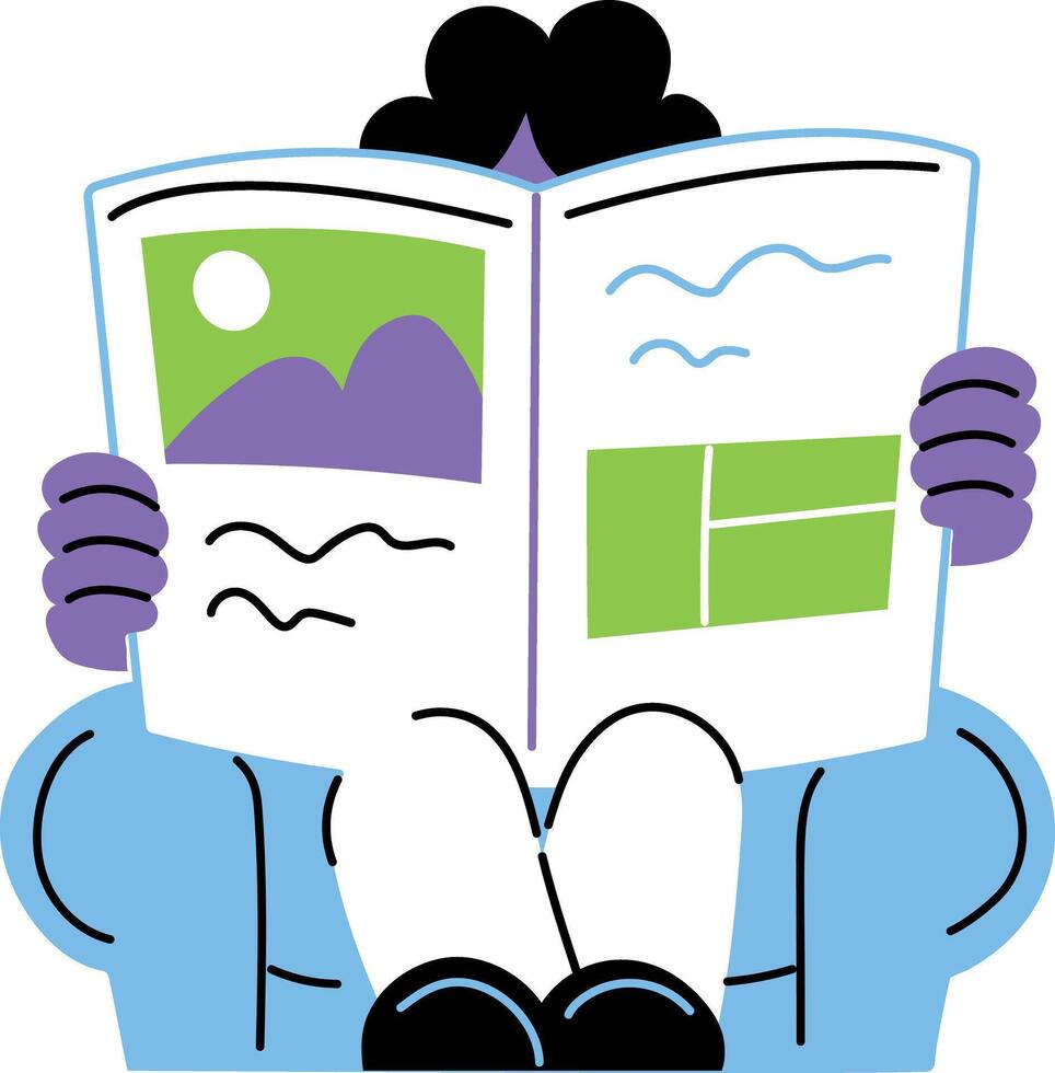 A flat style illustration showing a person reading newspaper vector
