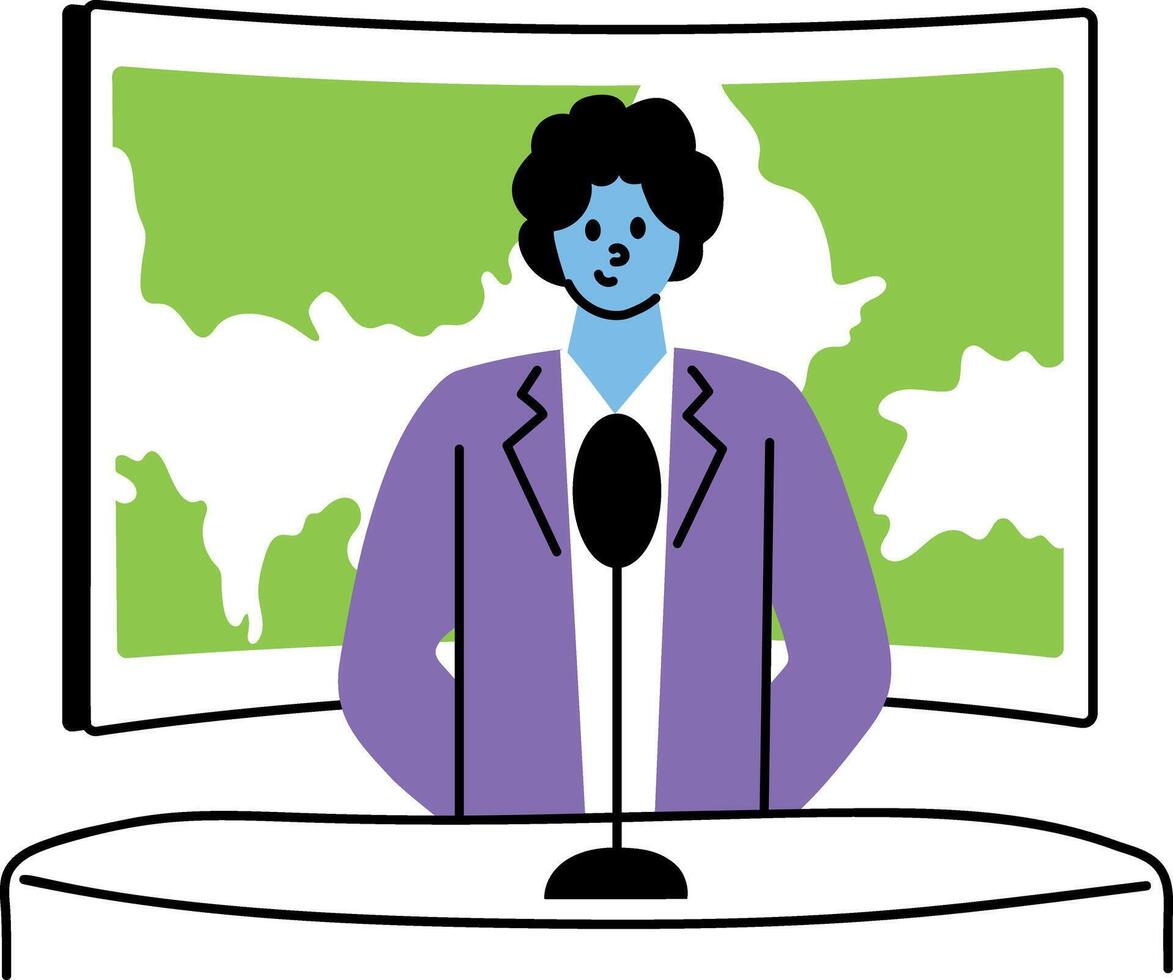 A flat style illustration showing news anchor vector