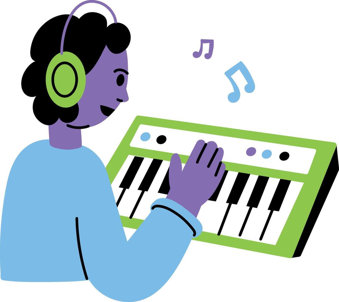 A flat style illustration showing musician playing songs vector