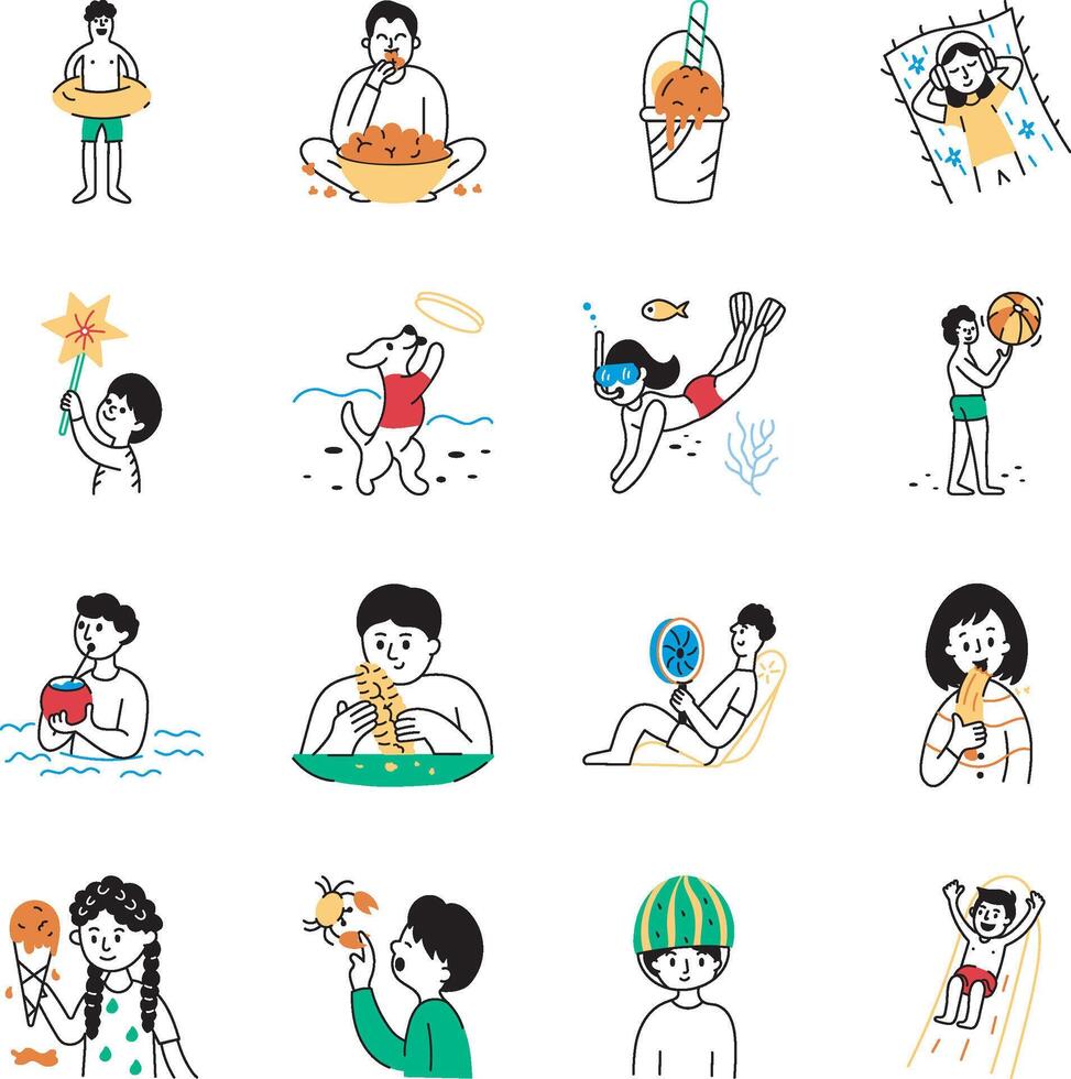 Collection of Summer Sketchy Style Illustrations vector