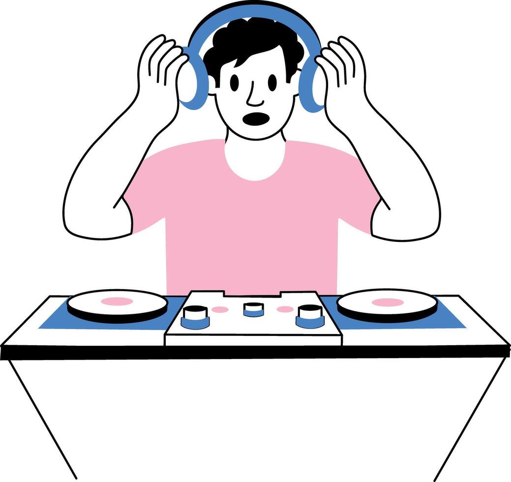 Sketchy style illustration depicting a vibrant dj player figure vector