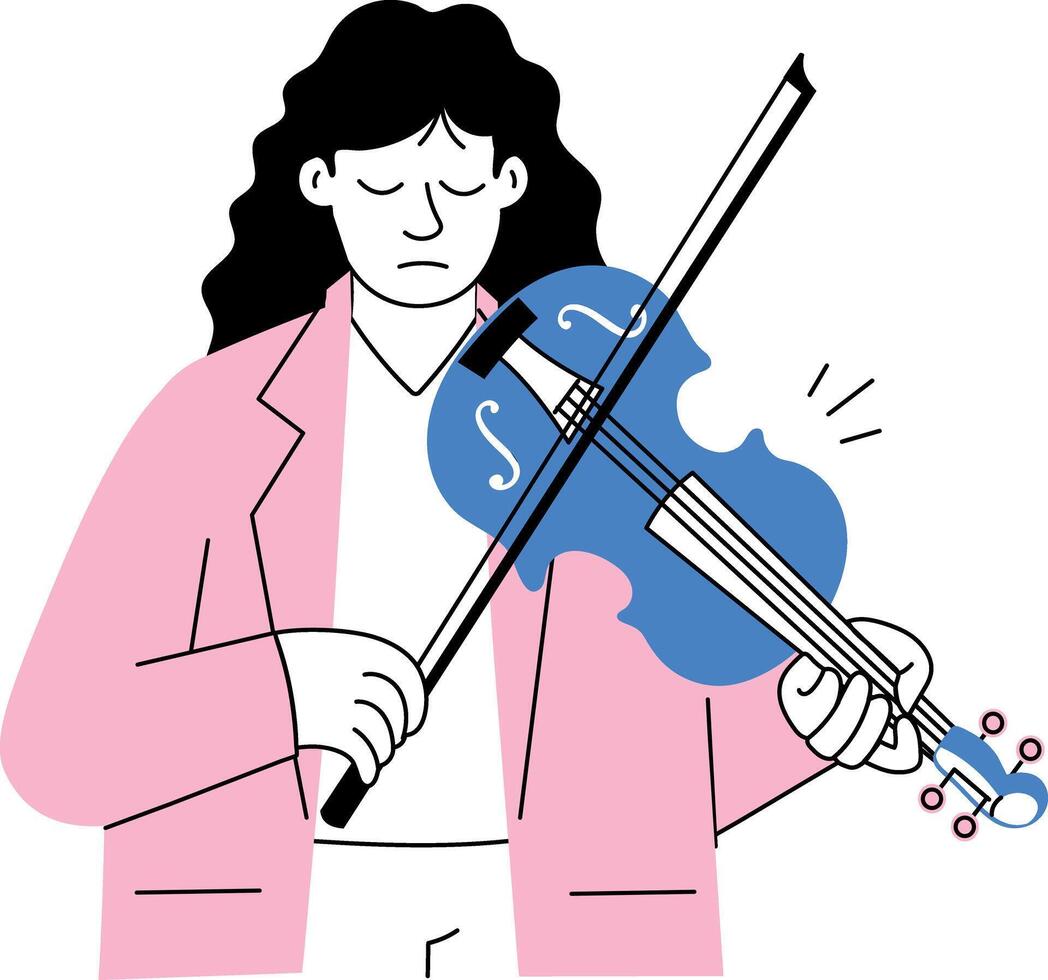 Doodle style illustration of a sad violinist playing alone vector