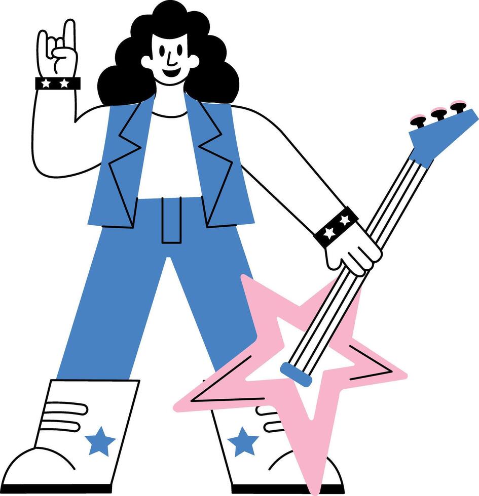 Doodle style illustration featuring a bold rockstar character vector