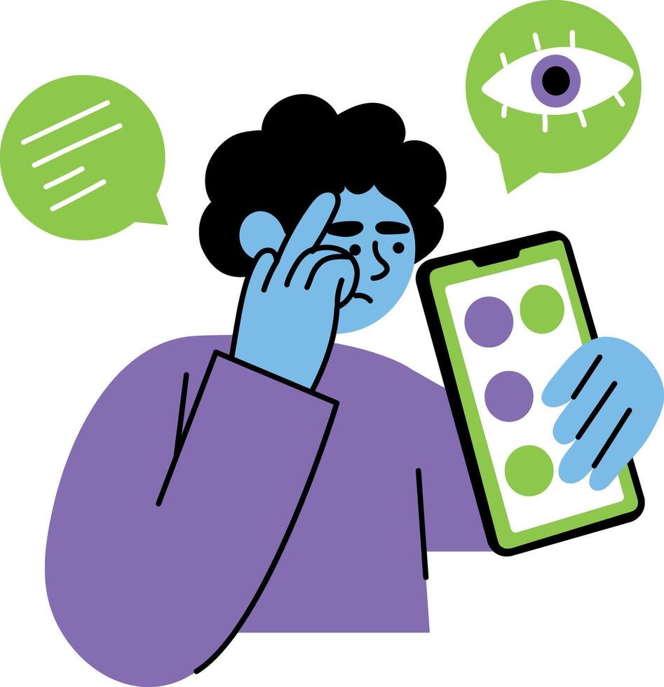 Flat style illustration showing a media addict character vector