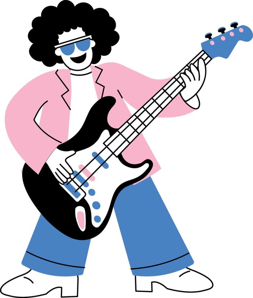 A doodle style illustration of a funk bassist performance vector