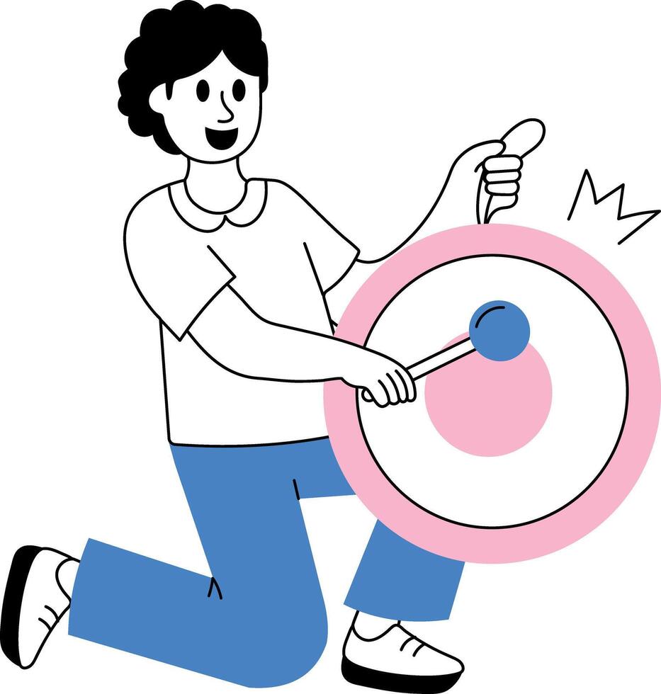 Doodle style illustration of a focused gong player vector
