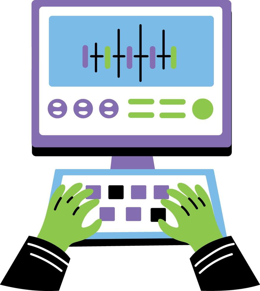 A flat style illustration showing a person editing on screen vector
