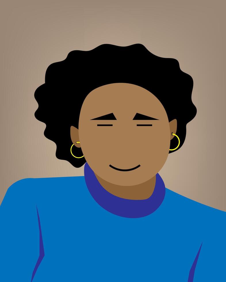 Young African woman with black hair wearing golden earring vector