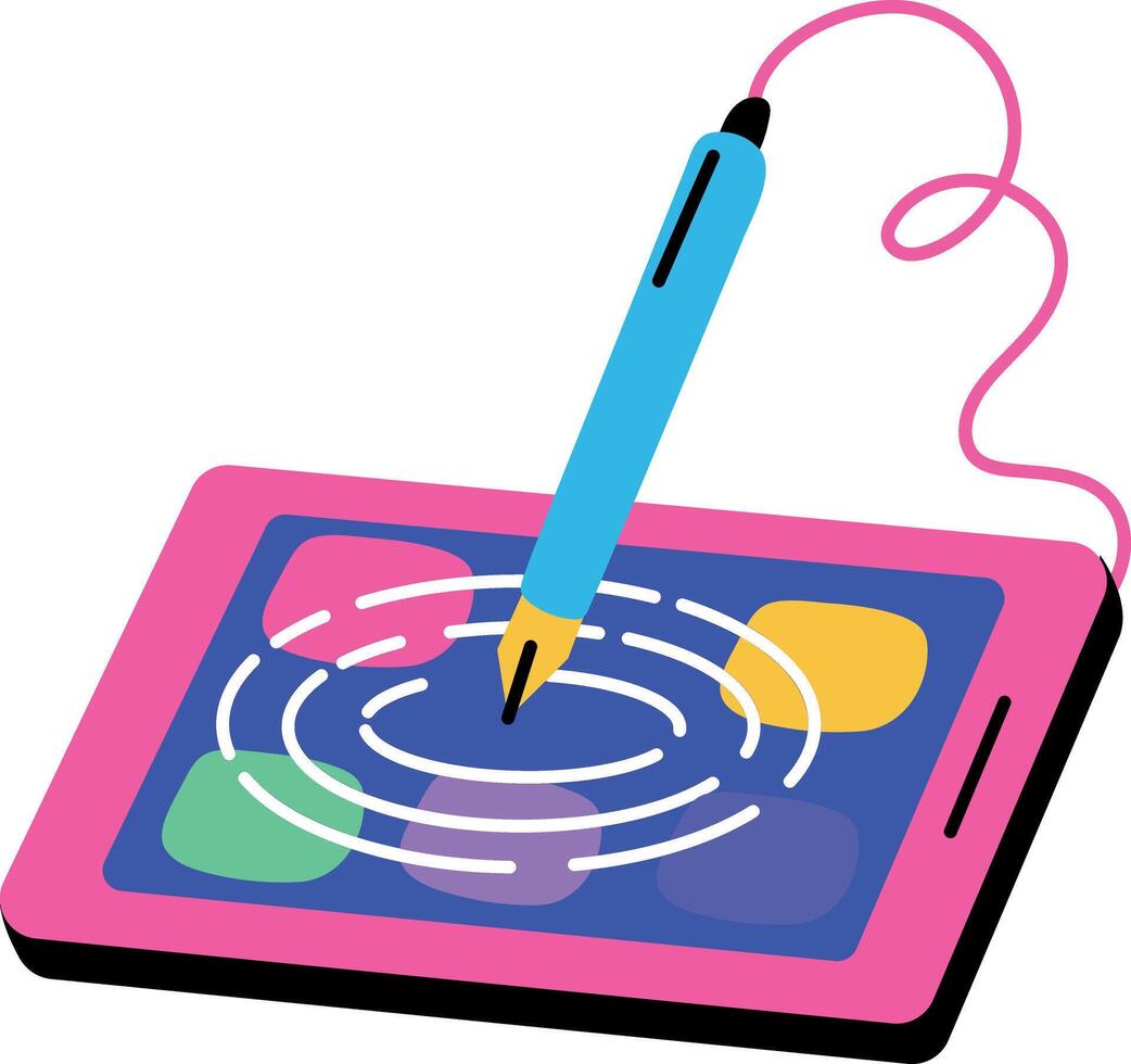 A flat style illustration showing pen tablet vector