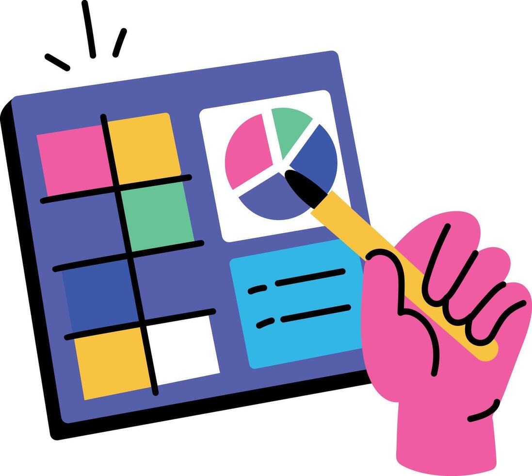 Flat style illustration depicting a designer trying to select colour vector