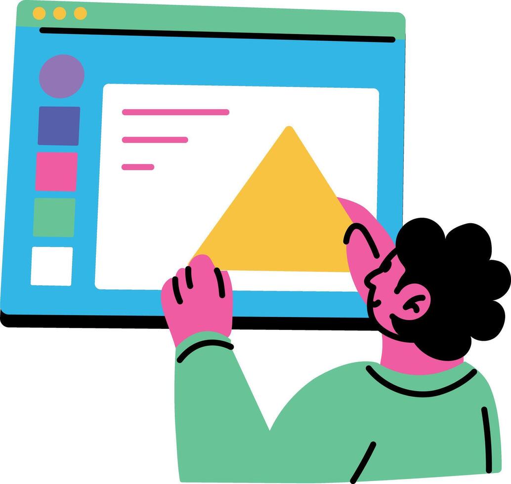 Flat style illustration showing a designer using shape tool vector