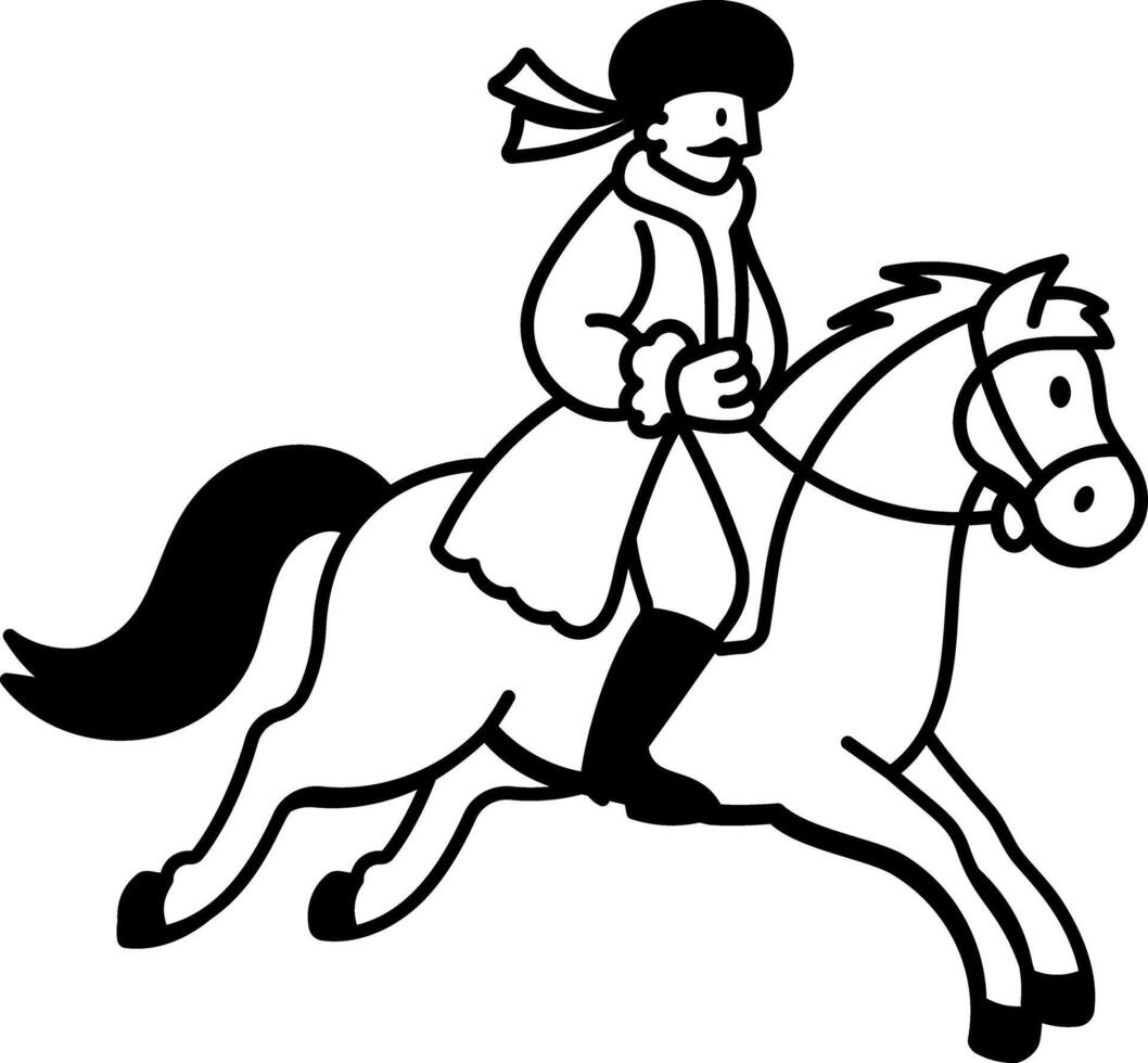 A hand drawn style icon of horse riding character vector