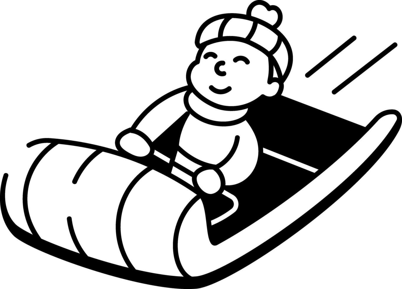A hand drawn style icon showing a character enjoying sled ride vector