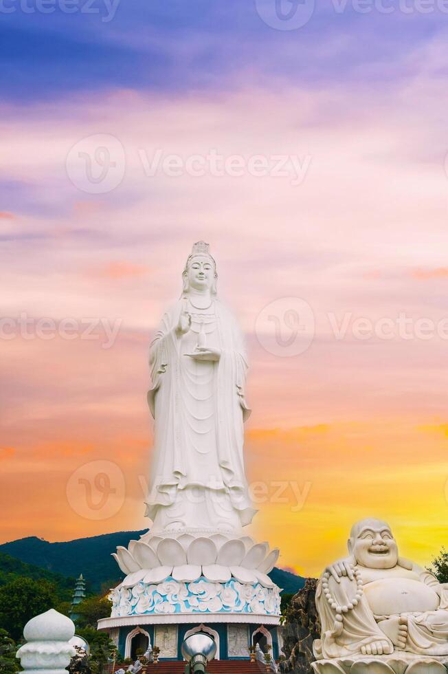Big white statue of Lady Buddha in Da Nang in the Linh Nga Pagoda in Vietnam in Asia photo