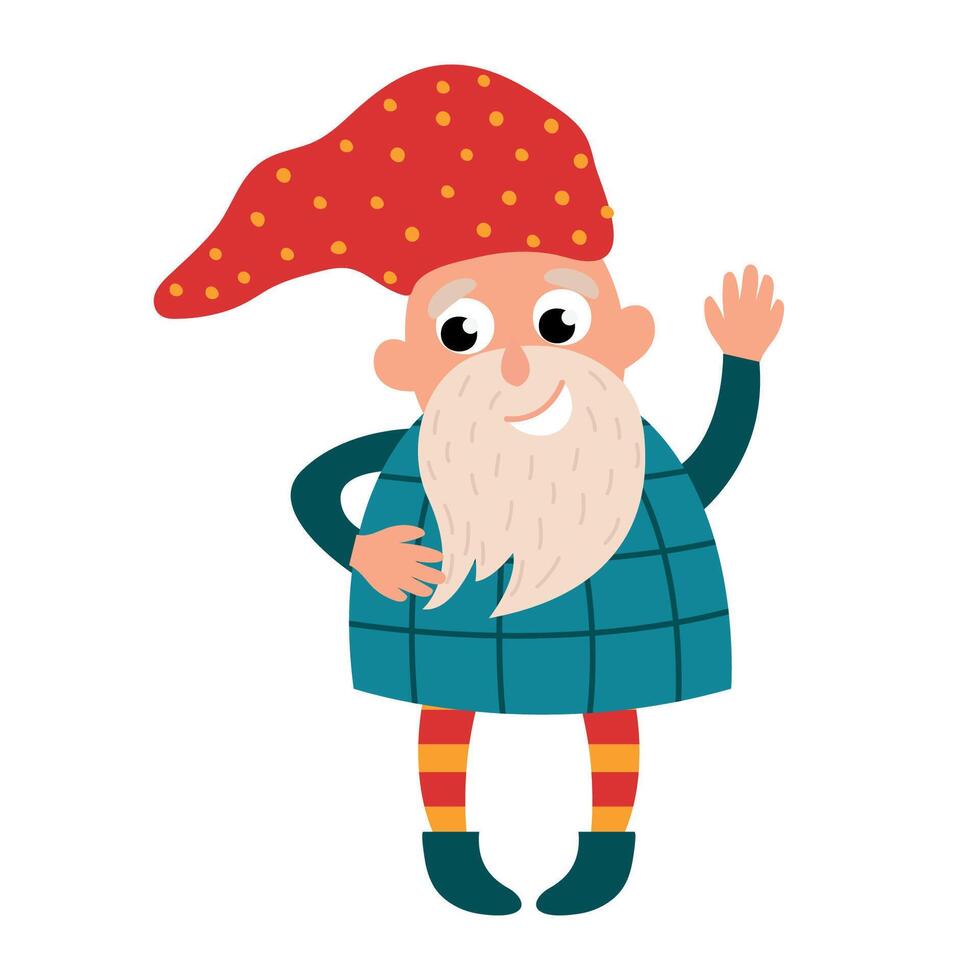 Colorful cartoon gnome waving hello vector