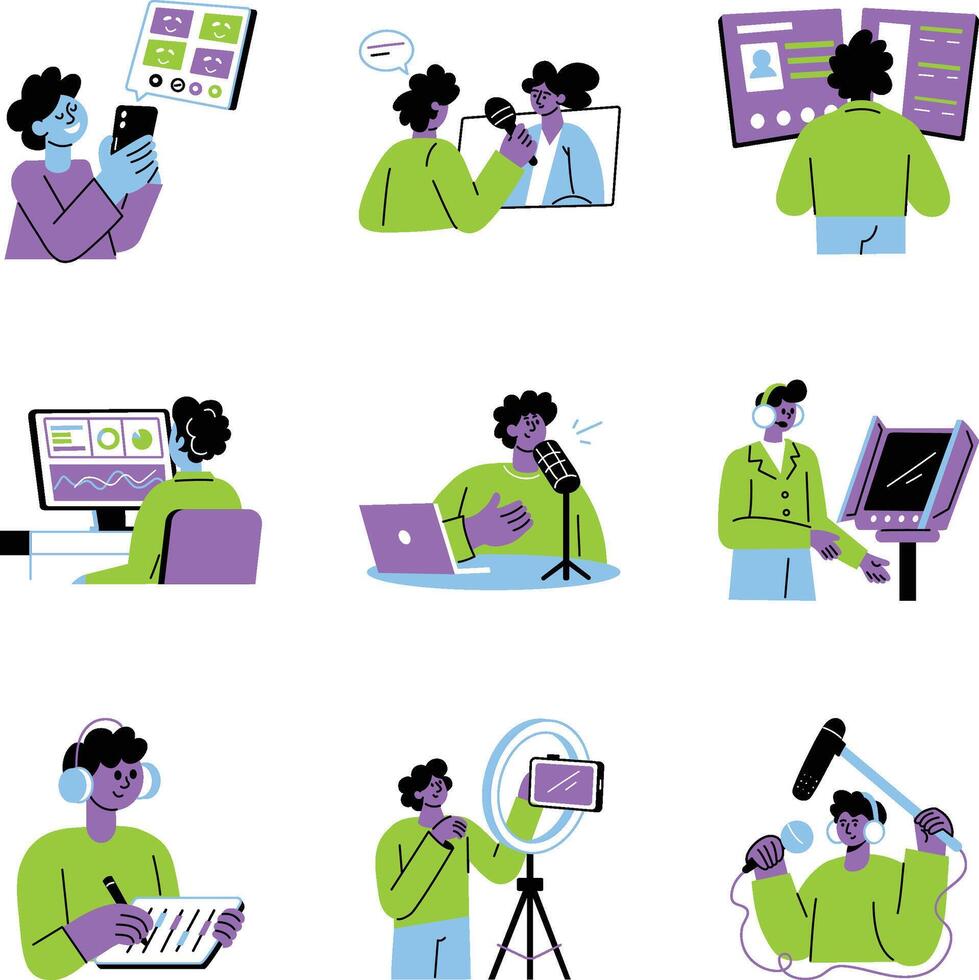 Illustrations of digital communication activities vector