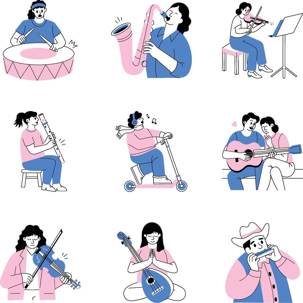 Musicians playing different musical instruments vector