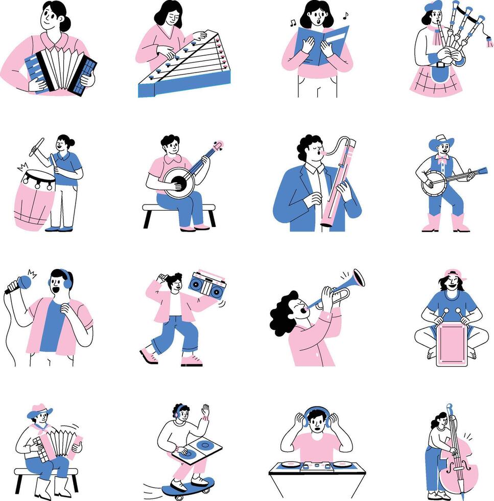 Musicians playing various instruments vector