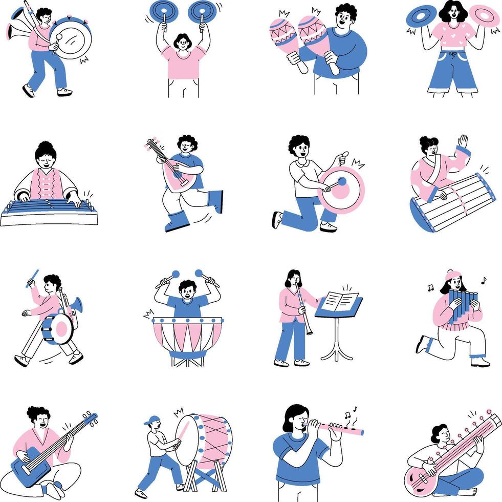 People playing musical instruments in colorful designs vector