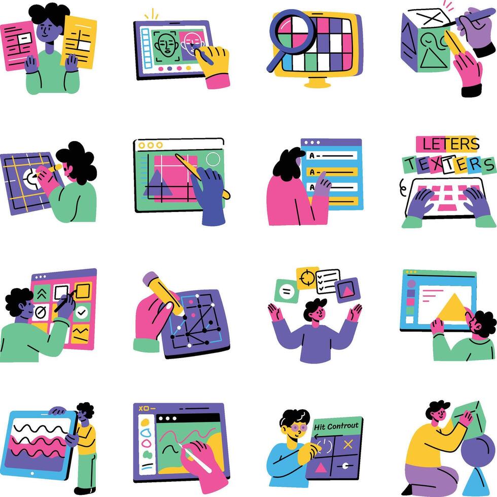 Collection of Flat Style Artistic Illustrations vector