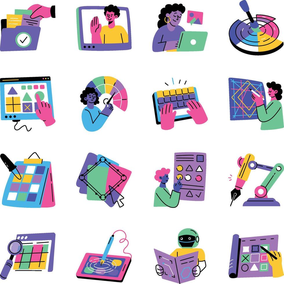 Collection of digital design tools and skills vector