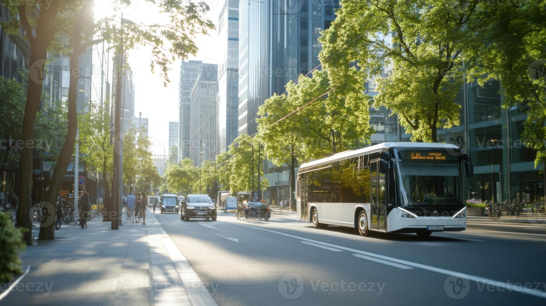 Electric Bus City Streets Sunlight photo