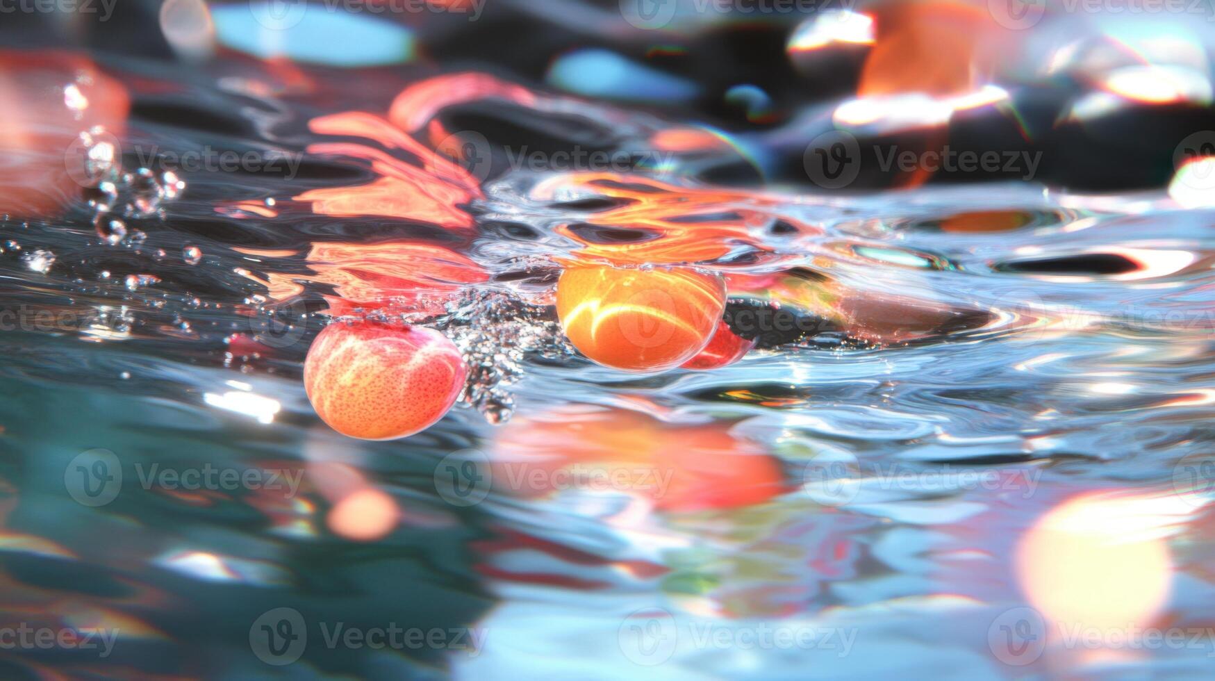 Fruit submerged, water splashes, close-up photo