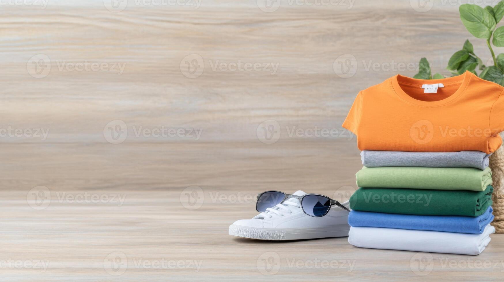 Folded Clothes Accessories on Wooden Surface photo