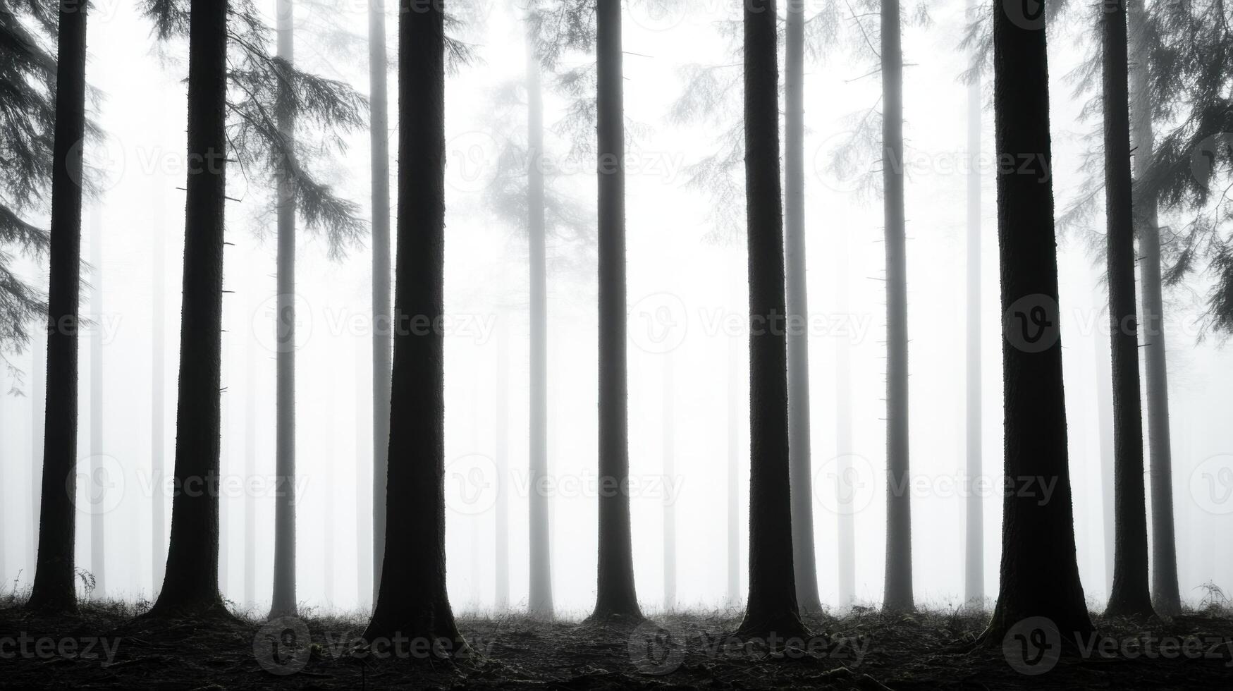 Misty Forest Trunks, Calm Scene photo
