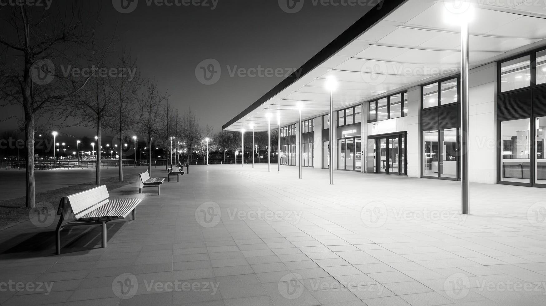 Modern Building at Night, Empty Plaza photo